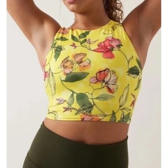 Athleta Conscious Support Iris Floral Yellow Racerback Athletic Top Small New - Picture 7 of 8